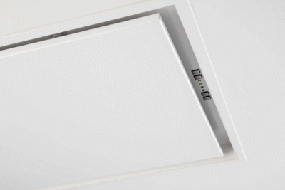 hotte plafonnier pureline 90 cm blanc, modèle sans éclairage intégré. hotte novy 6834