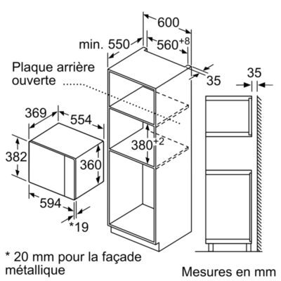 serie 4, micro ondes intégrable, inox bosch bfl553ms0