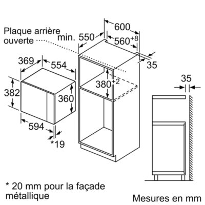 serie 4, micro ondes intégrable, inox bosch bfl553ms0