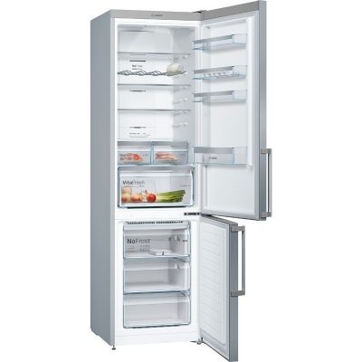 série 4, réfrigérateur combiné pose libre, 203 x 60 cm, couleur inox bosch kgn397leq aménagement intérieur