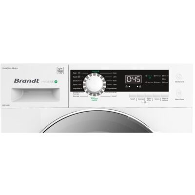 lave linge 12kg avec programme hygiène d'une température supérieure à 60° pendant 30 minutes qui élimine plus de 99,9% des bactéries brandt wfb124qw