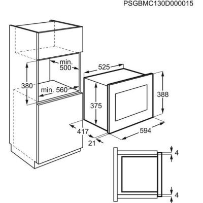 micro ondes 26l, 900w encastrable solo aeg mbe2657sem cottes