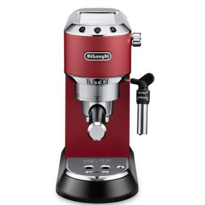 machine à café expresso rouge dedica avec buse vapeur. delonghi ec695r front
