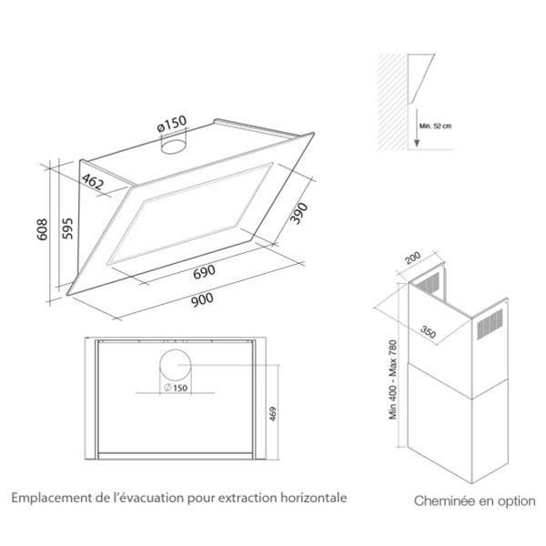 Hotte inclinée Noire 90cm, design, silencieuse et performante. FALMEC  QUASARV1421 - Meg diffusion