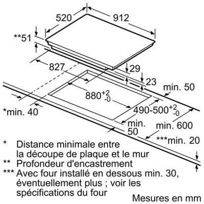 iq700 table à induction 90 cm noir. siemens ex975lxc1f cotes d'encastrement