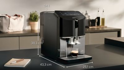 machine à café tout automatique, eq300 extraklasse, inox foncé, noir lustré siemens tf305ef9