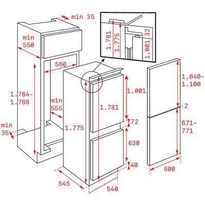 réfrigérateur encastrable avec affichage sur la tablette et tiroir pour les produits frais. teka rbf73340fi