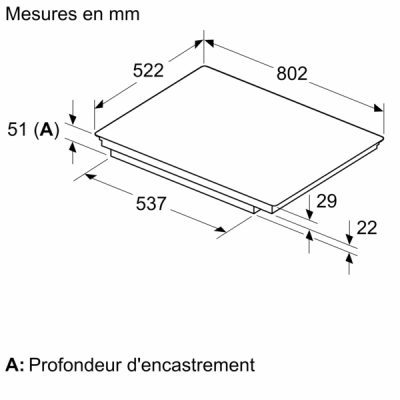 n 70, table à induction, 80 cm, noir, sans cadre t58fhs1l0