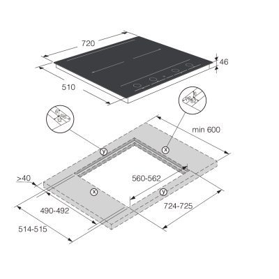 table de cuisson 72cm hight tech noir mat, à induction avec sonde de cuisson. asko hid754mfc