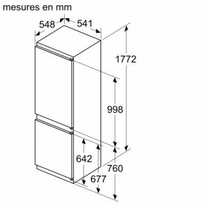 iq100, réfrigérateur combiné intégrable, 177.2 x 54.1 cm, charnières à glissières ki86vnse0