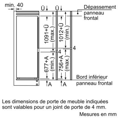 iq100, réfrigérateur combiné intégrable, 177.2 x 54.1 cm, charnières à glissières ki86vnse0