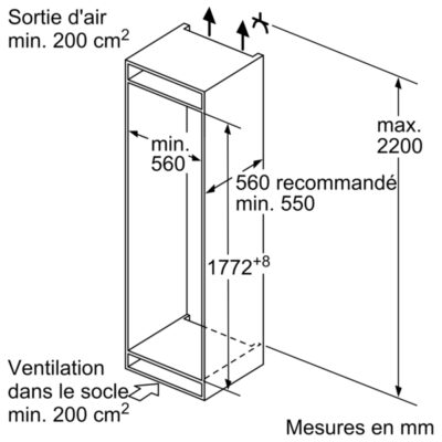 iq100, réfrigérateur combiné intégrable, 177.2 x 54.1 cm, charnières à glissières ki86vnse0