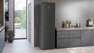 iq300, réfrigérateur combiné pose libre, 203 x 60 cm, blacksteel acier inox noir siemens kg39nxxdf