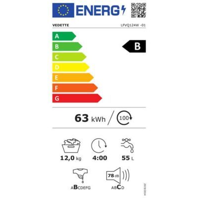 lave linge frontal capacité familiale (12kg), premier prix vedette lfvq124w