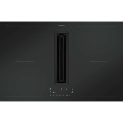 table de cuisson à induction avec hotte intégrée miele, finition mate avec deux zones de cuisson powerflex xl pour le mode recyclage. kmda 7876 fl u 125 gala ed