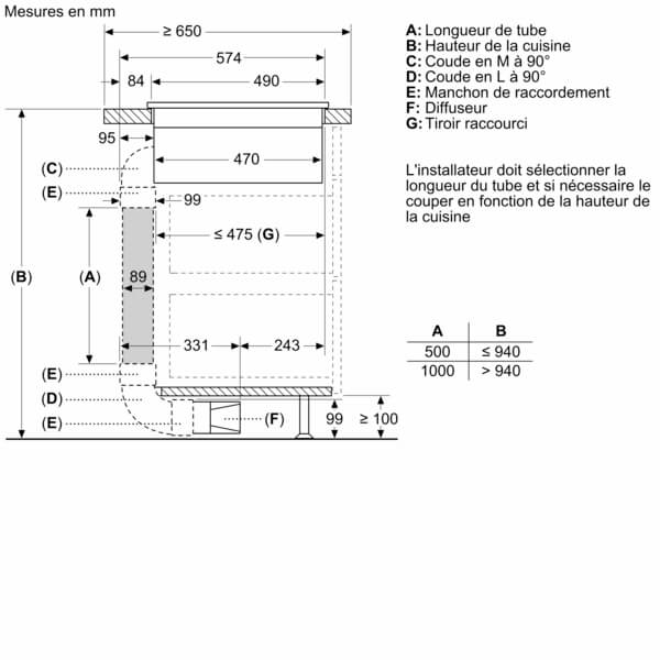 table induction aspirante série 4, 60 cm, sans cadre pvs611b16e