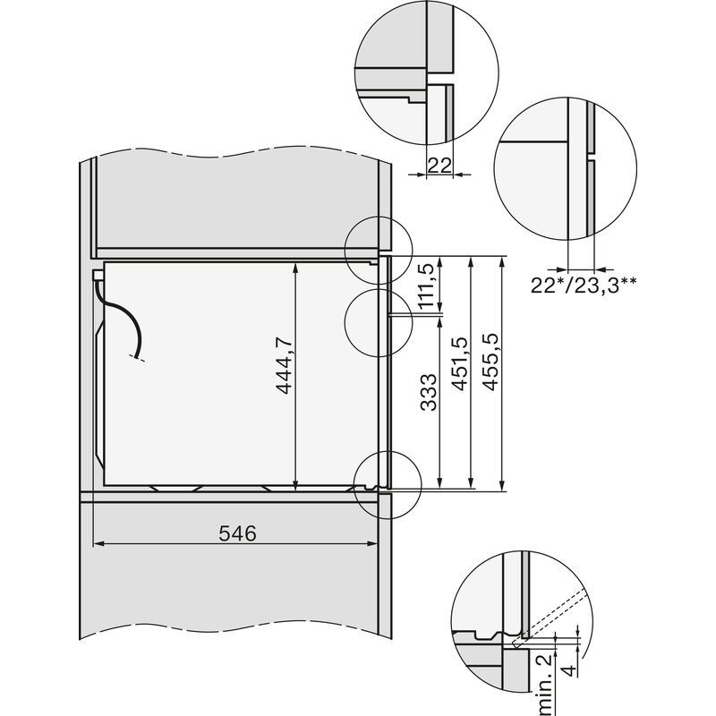 Schéma technique d’installation d’un four encastrable