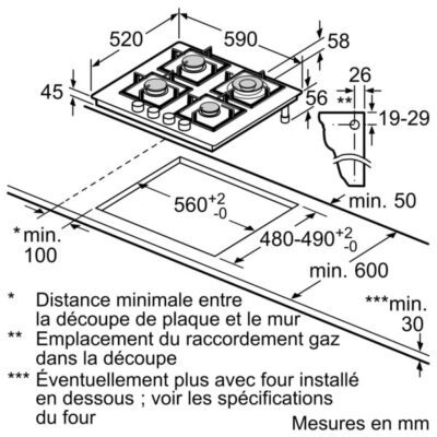 bosch, exclusiv, table gaz verre trempé, 60 cm, ser4, pnh6b6k4x