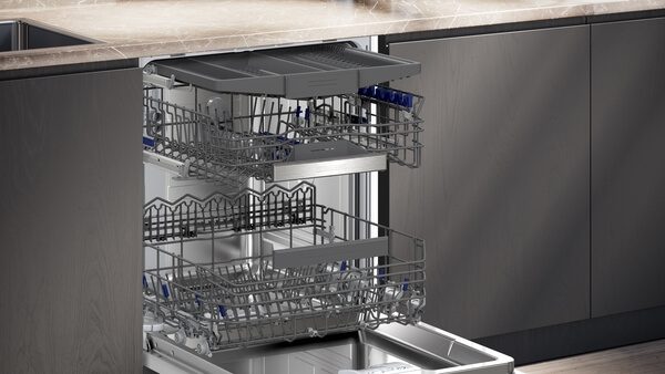 lave vaisselle encastrable avec bandeau iq500, 60 cm, acier brossé siemens sn55es12ce