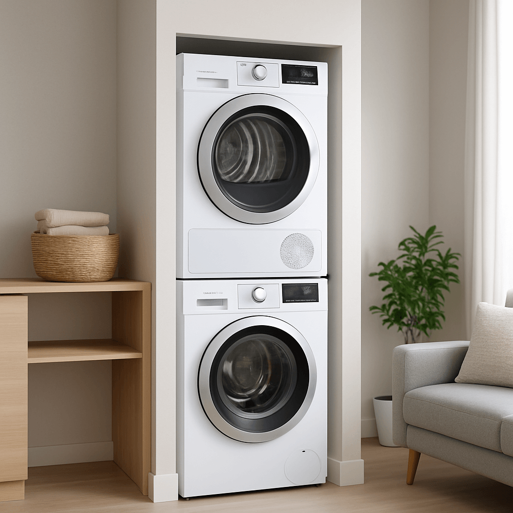 Colonne lave-linge sèche-linge dans un petit espace moderne