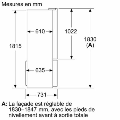 série 4, réfrigérateur multi portes congélateur en bas, 183 x 90.5 cm, acier brossé anti traces, total no frost bosch kfn96vpea