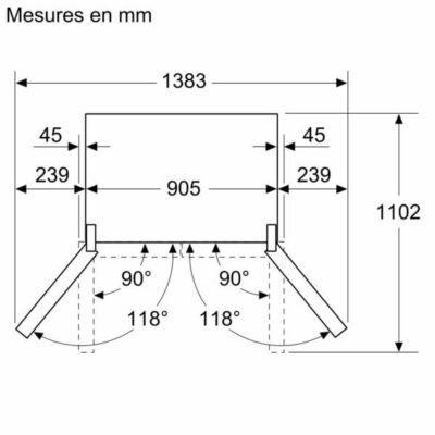 série 4, réfrigérateur multi portes congélateur en bas, 183 x 90.5 cm, acier brossé anti traces, total no frost bosch kfn96vpea