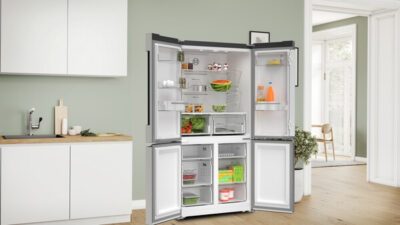 série 4, réfrigérateur multi portes congélateur en bas, 183 x 90.5 cm, acier brossé anti traces, total no frost bosch kfn96vpea