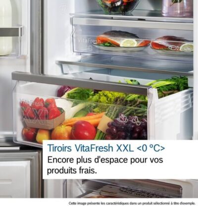 série 4, réfrigérateur multi portes congélateur en bas, 183 x 90.5 cm, acier brossé anti traces, total no frost bosch kfn96vpea