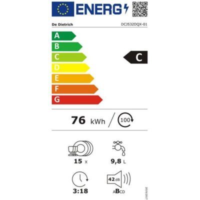 lave vaisselle 60 cm intégrable 15 couverts, moteur inverter, ics+ de dietrich dcj532dqx