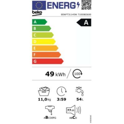 beko b5wft31145w lave linge frontal 11kg avec programme vapeur anti odeurs en 17 min