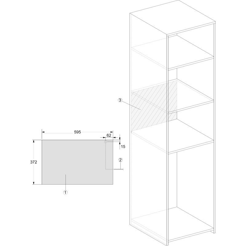 Plan technique d’une étagère haute avec dimensions