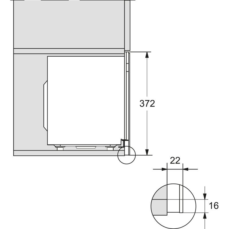 Schéma technique meuble avec dimensions et roulette