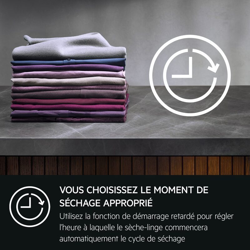 Pile de vêtements pliés et icône d’horloge