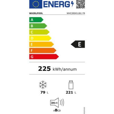 whirlpool whc20d011b1fr réfrigérateur combiné froid brassé avec 6ème sens control hauteur 193,5cm