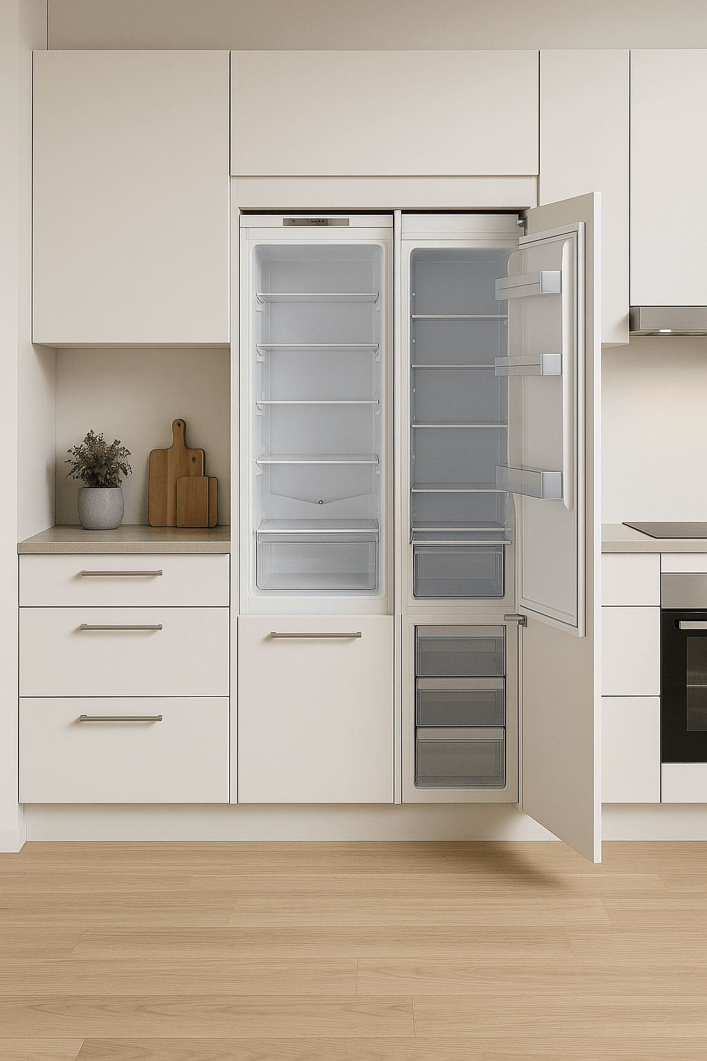 Cuisine moderne avec différents types de réfrigérateurs