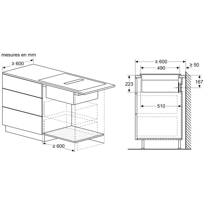 Schéma technique d'installation d'un plan de travail