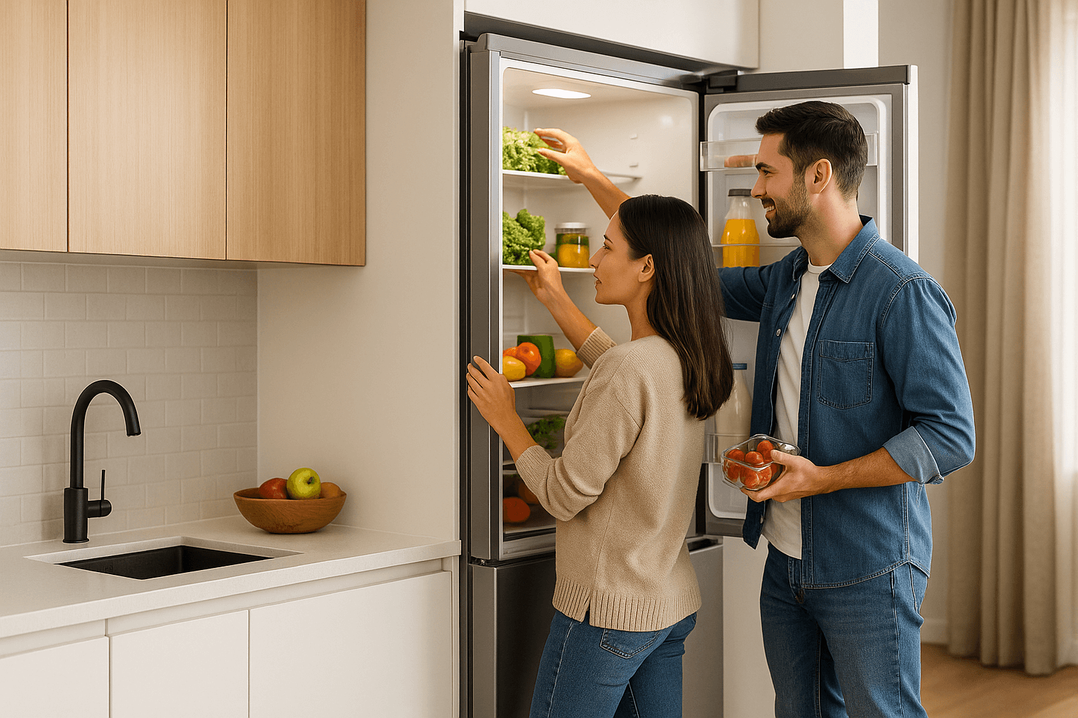 Réfrigérateur combiné XXL inox dans une cuisine moderne