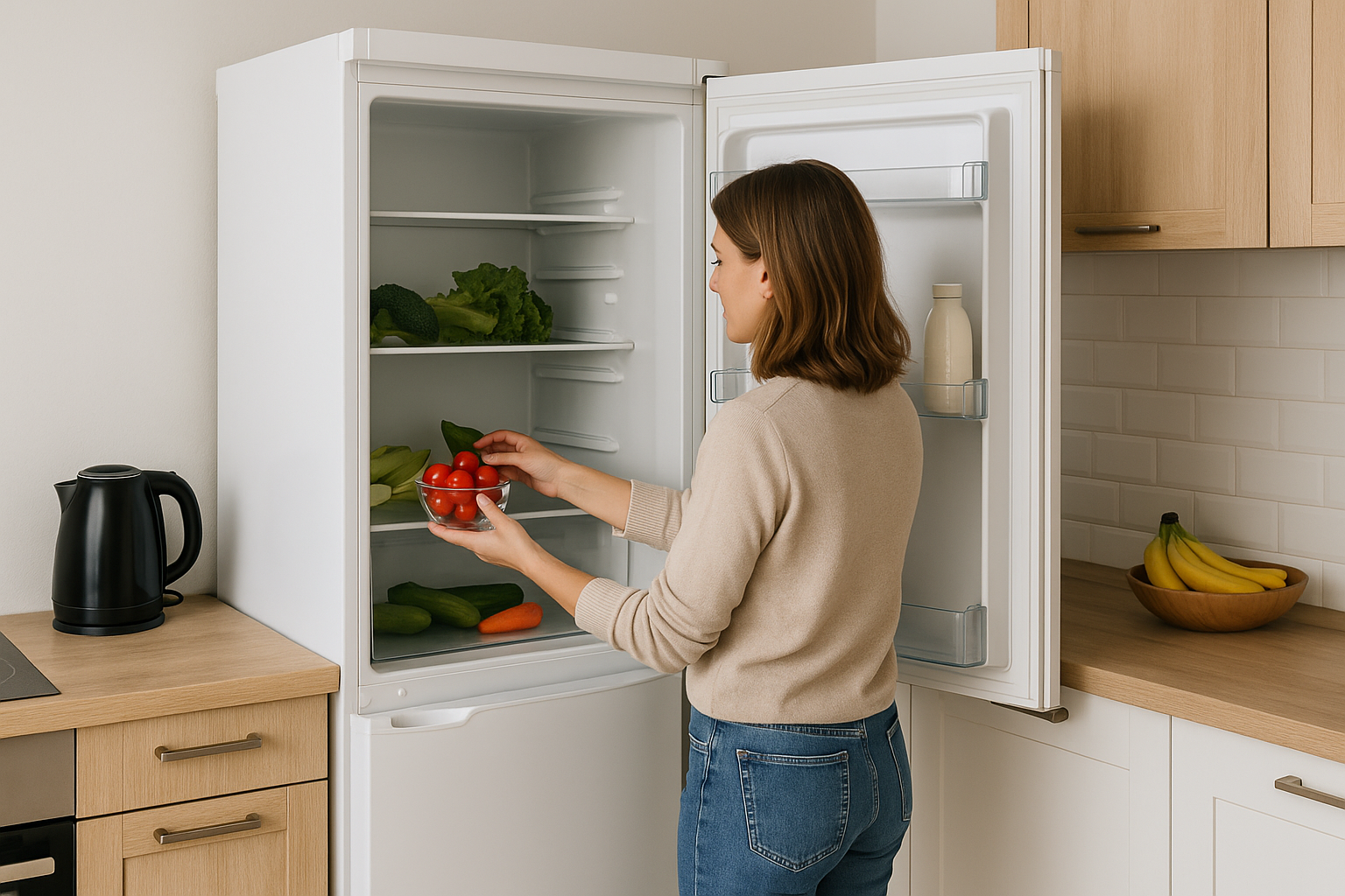 Réfrigérateur froid statique dans une cuisine classique
