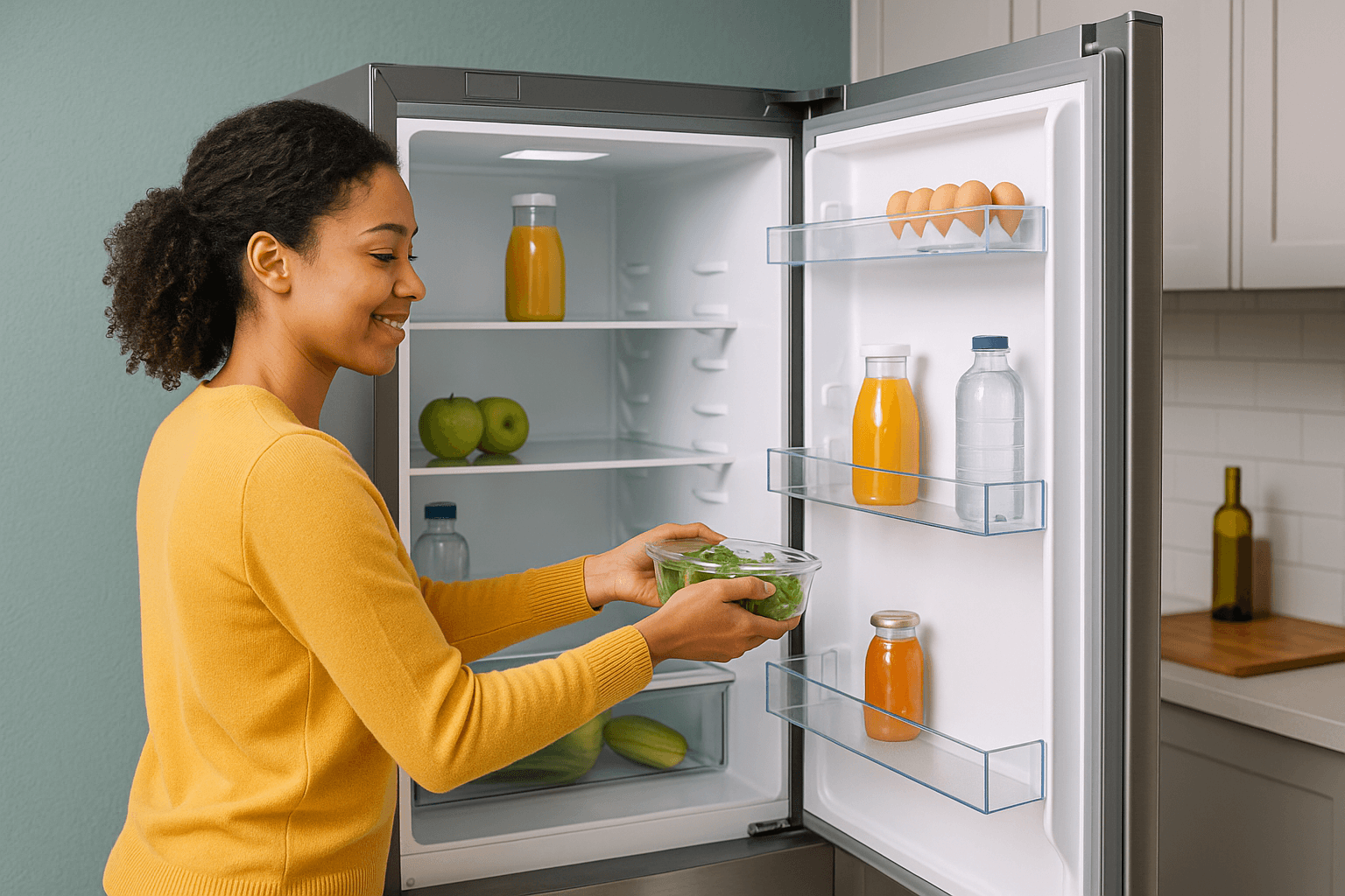 Famille en cuisine choisissant un réfrigérateur adapté à ses besoins
