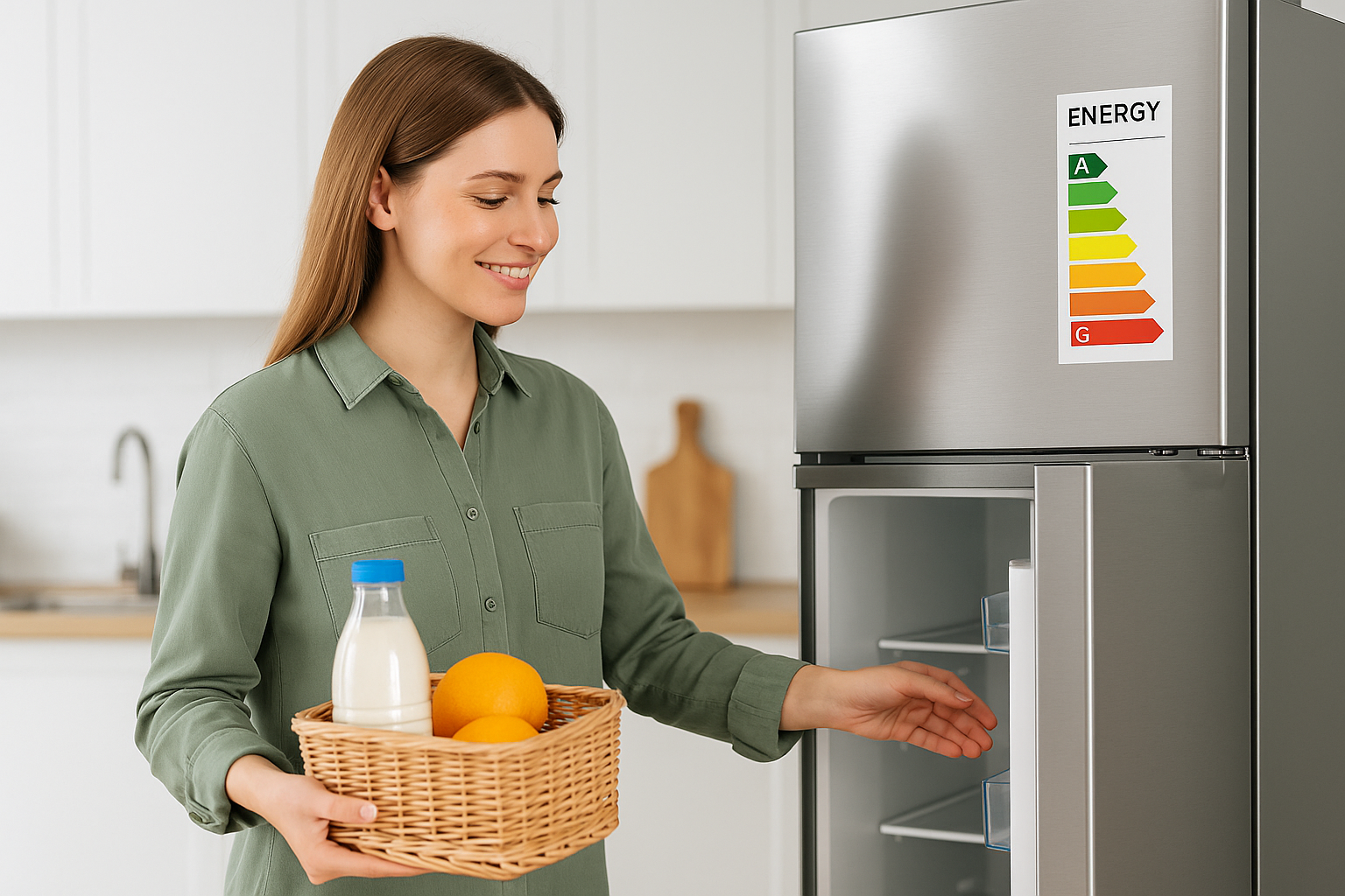 Réfrigérateur moderne classe A avec étiquette énergie verte