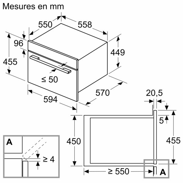 Four compact combiné micro-ondes 45cm Bosch CMA585GS1 Serie 6 Inox Verre Noir – Image 6