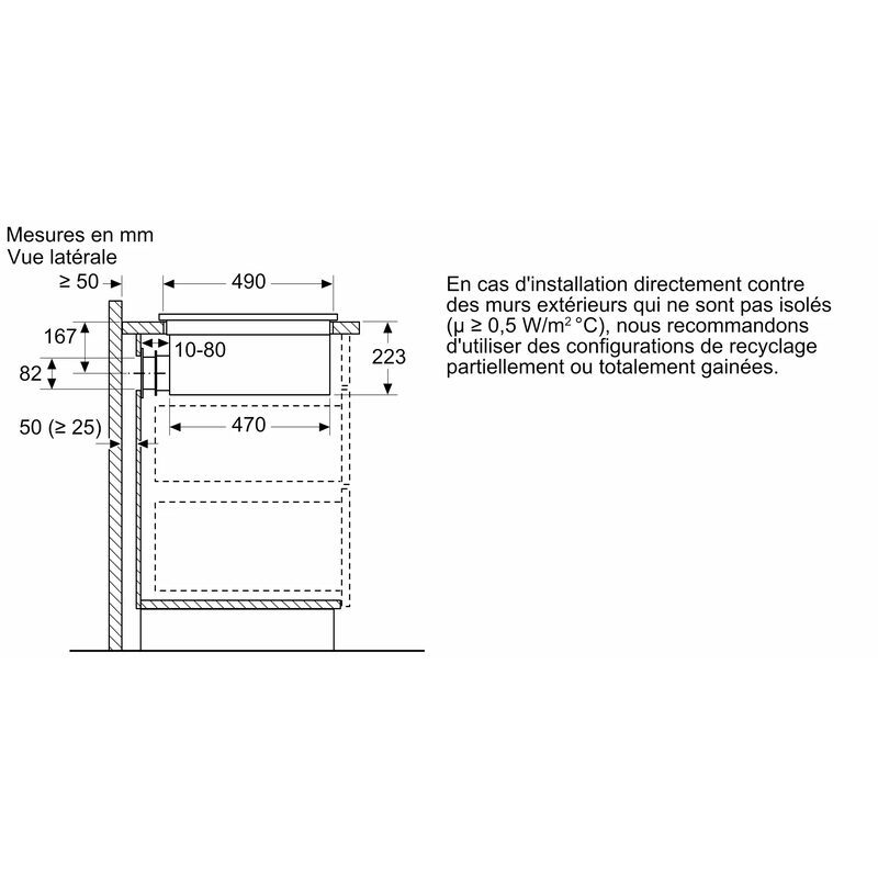 Schéma installation latérale hotte mur extérieur non isolé