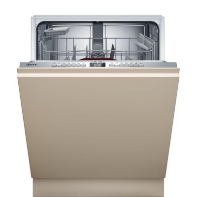 Lave-vaisselle encastrable moderne porte beige ouverte