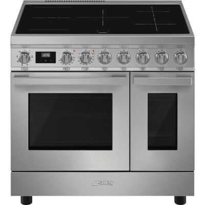 Cuisinière inox avec plaques à induction et fours