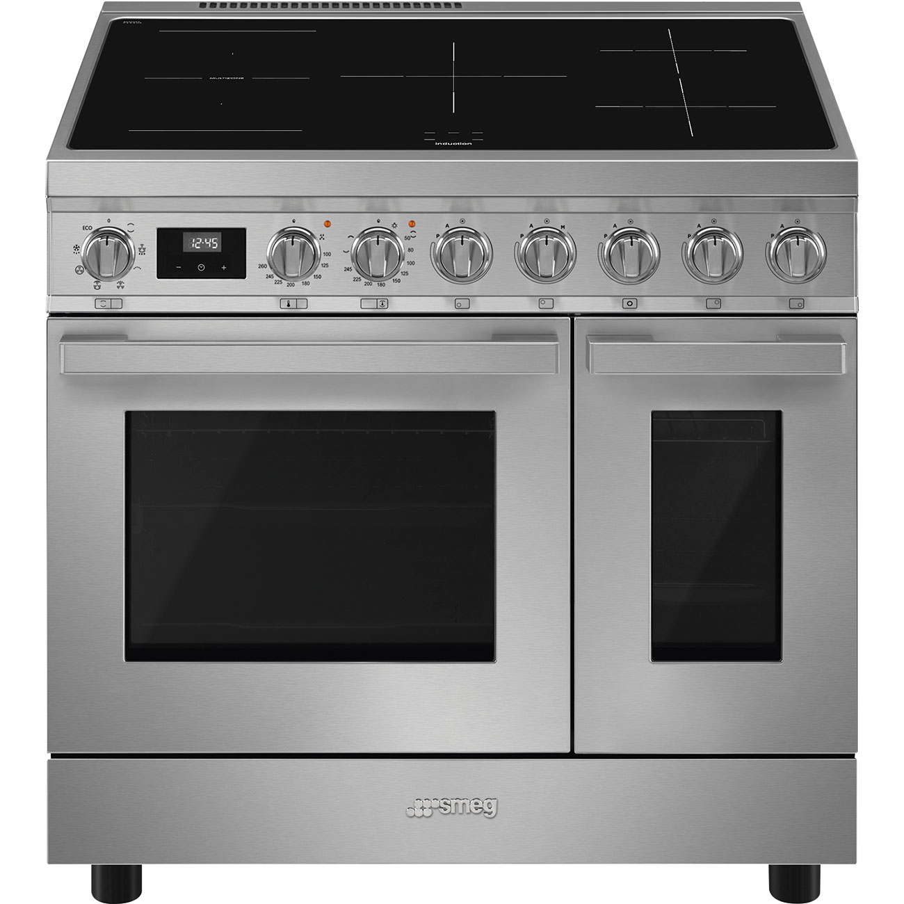 Cuisinière inox avec plaques à induction et fours