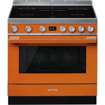 Cuisinière orange avec plaques à induction modernes