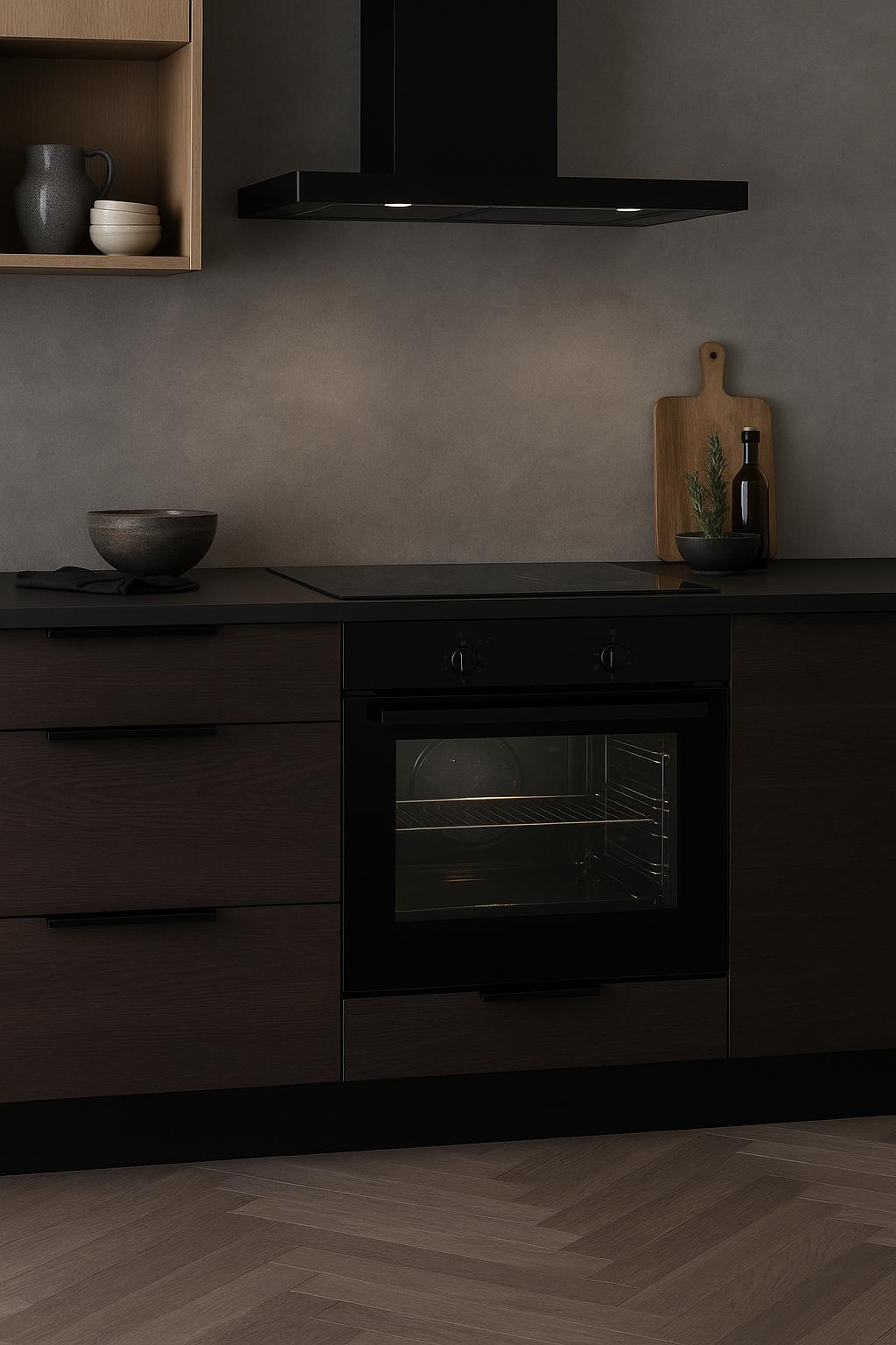 Cuisine moderne avec four noir intégré