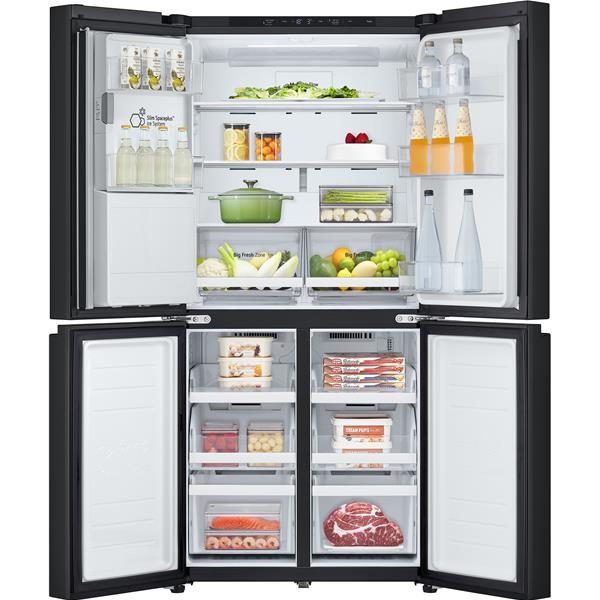 Réfrigérateur ouvert rempli d'aliments et de boissons