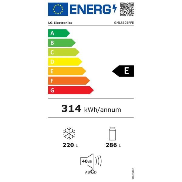Étiquette énergie réfrigérateur classe E 314 kWh