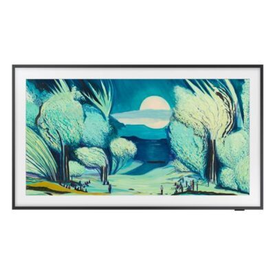 Paysage coloré avec arbres et lune brillante